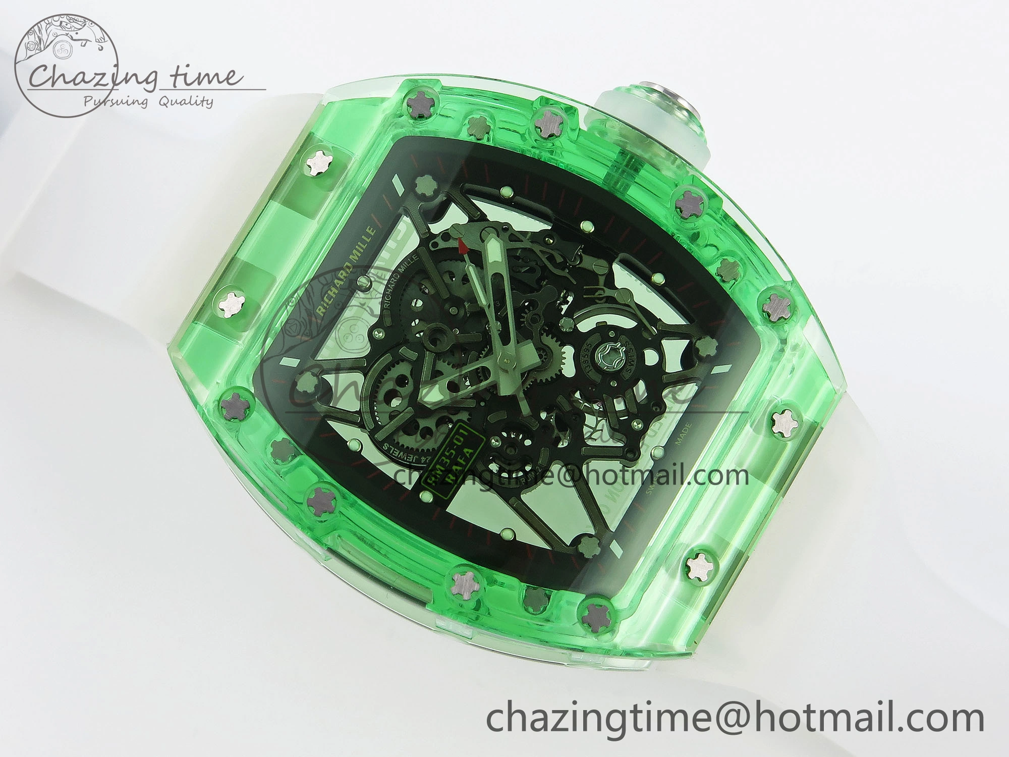 RM035 Green Transparent RMF Best Edition Skeleton Dial on Translucent Rubber Strap Clone RMUL2