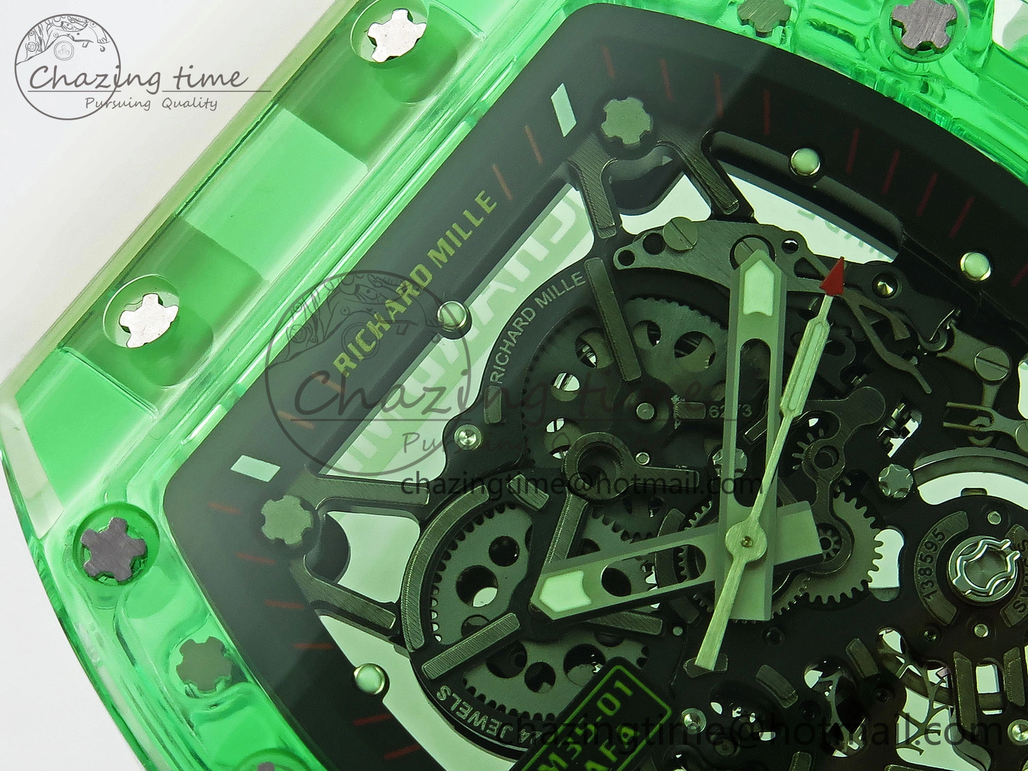 RM035 Green Transparent RMF Best Edition Skeleton Dial on Translucent Rubber Strap Clone RMUL2