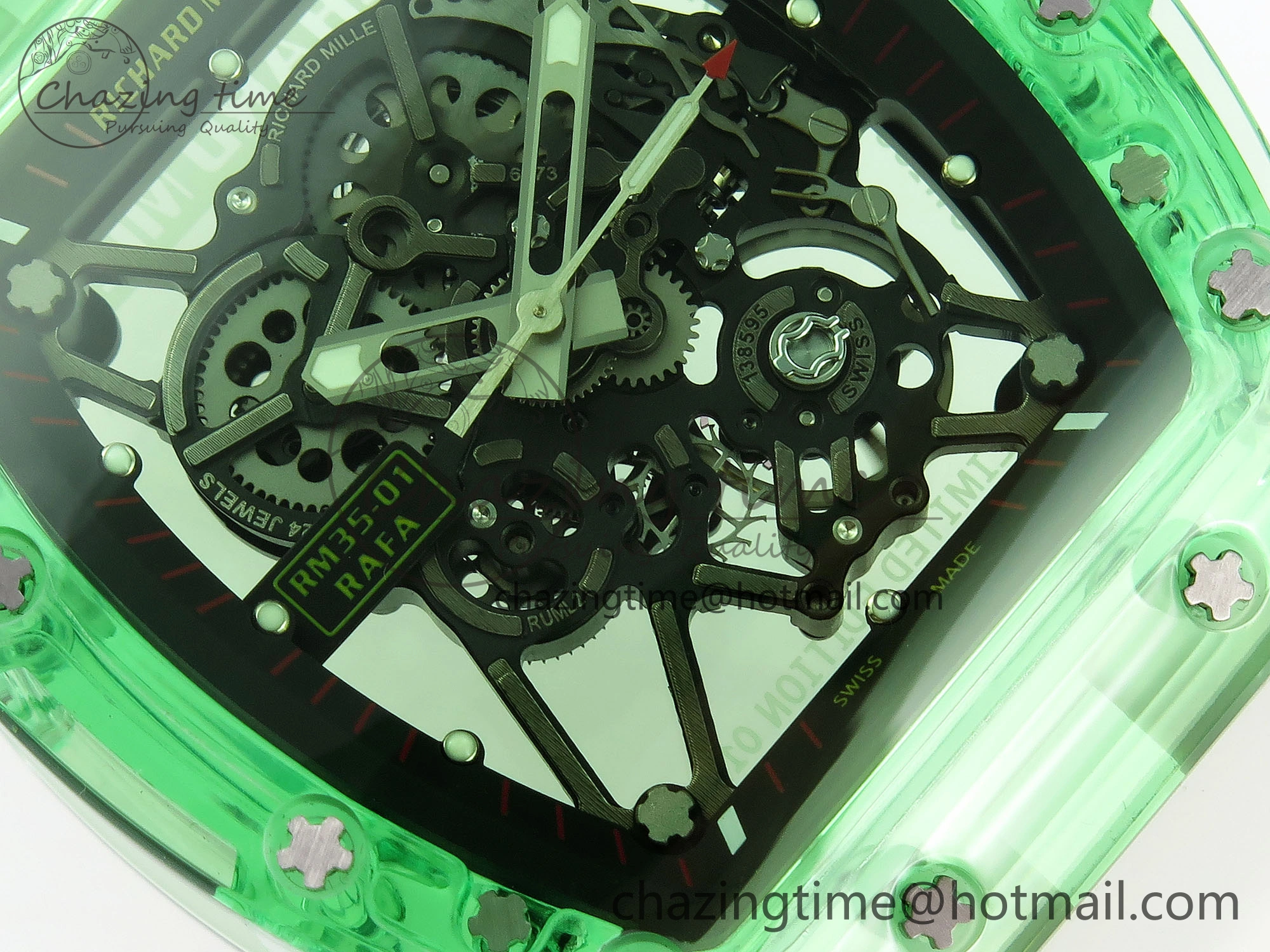 RM035 Green Transparent RMF Best Edition Skeleton Dial on Translucent Rubber Strap Clone RMUL2