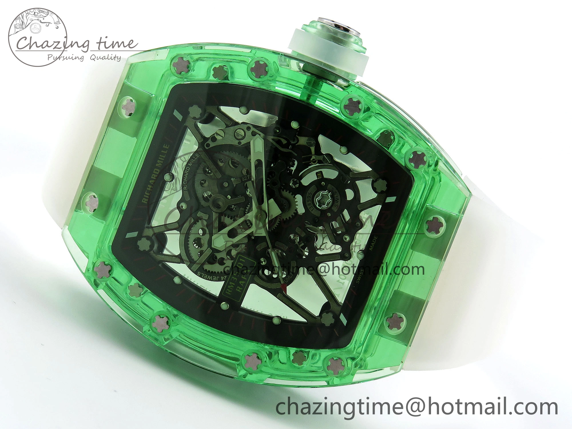 RM035 Green Transparent RMF Best Edition Skeleton Dial on Translucent Rubber Strap Clone RMUL2