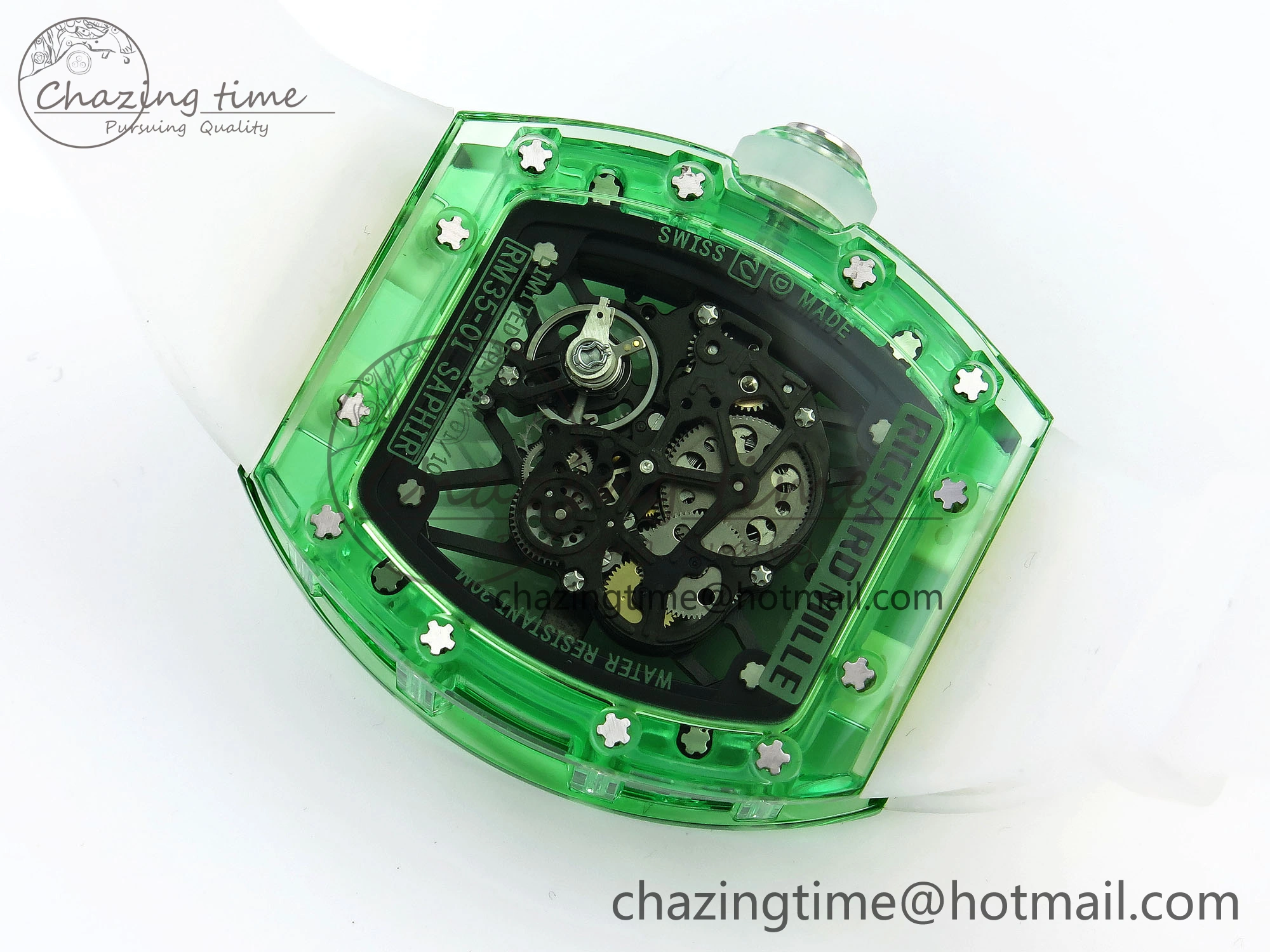RM035 Green Transparent RMF Best Edition Skeleton Dial on Translucent Rubber Strap Clone RMUL2