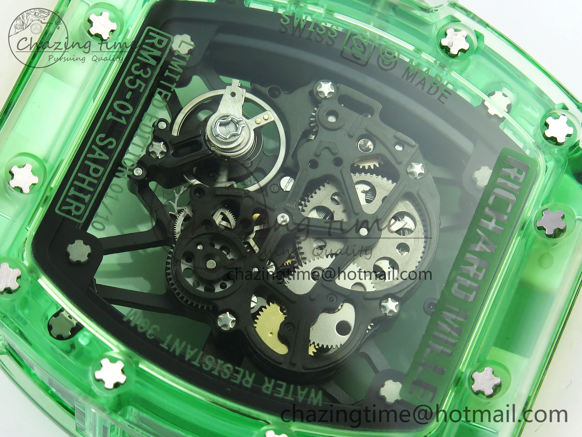 RM035 Green Transparent RMF Best Edition Skeleton Dial on Translucent Rubber Strap Clone RMUL2