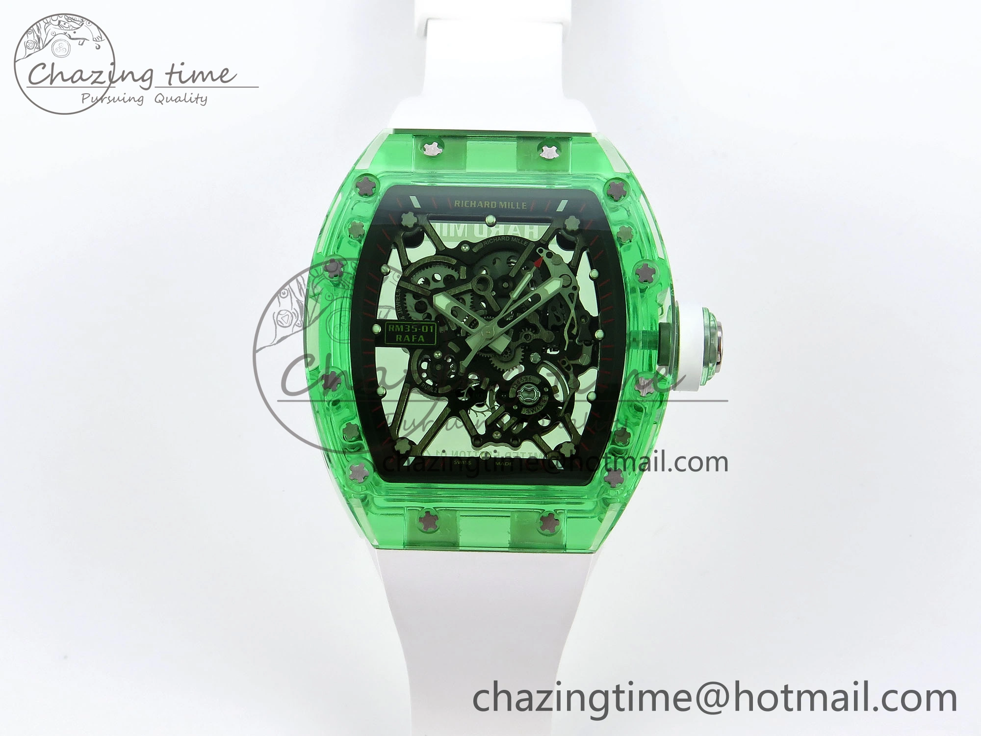 RM035 Green Transparent RMF Best Edition Skeleton Dial on White Rubber Strap Clone RMUL2