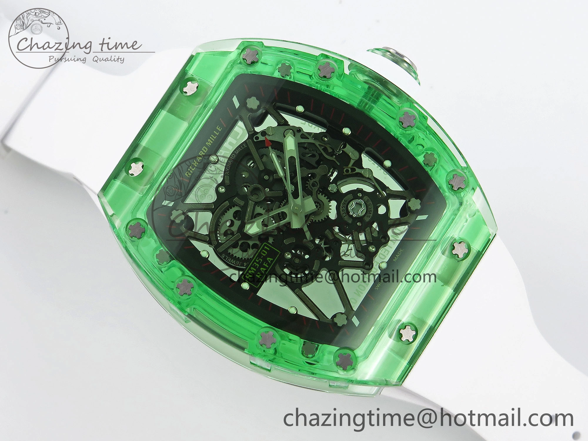 RM035 Green Transparent RMF Best Edition Skeleton Dial on White Rubber Strap Clone RMUL2