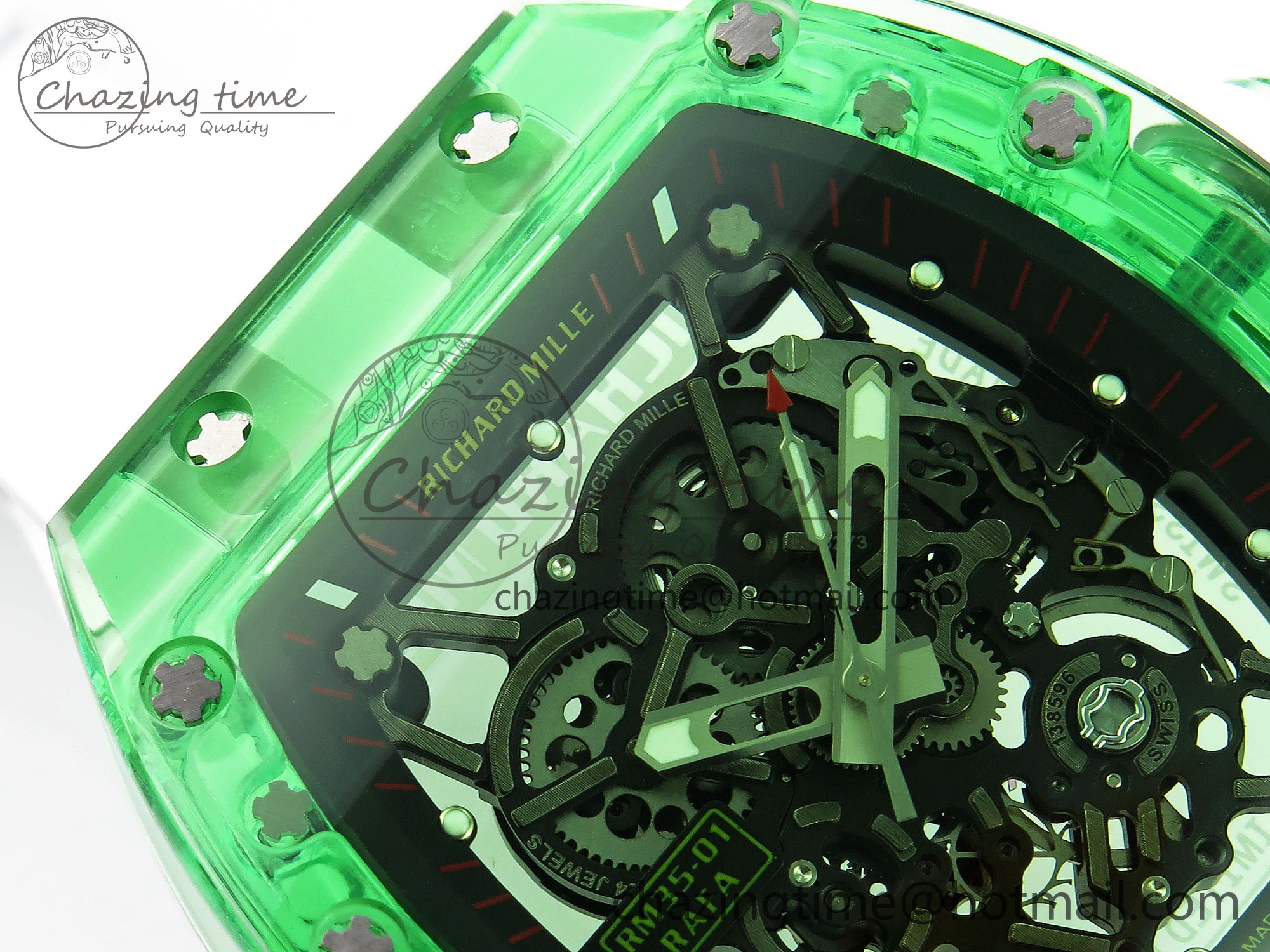 RM035 Green Transparent RMF Best Edition Skeleton Dial on White Rubber Strap Clone RMUL2