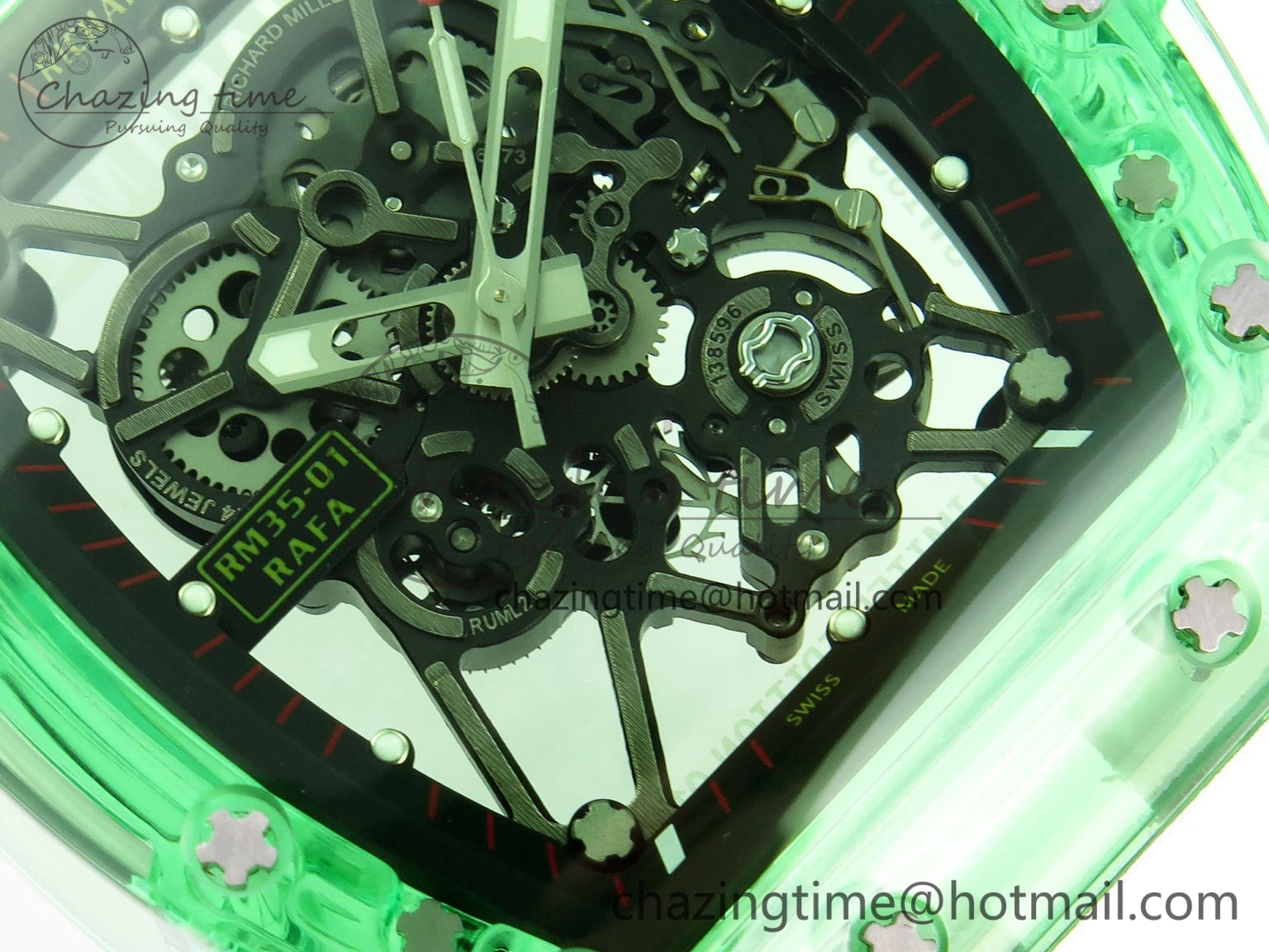 RM035 Green Transparent RMF Best Edition Skeleton Dial on White Rubber Strap Clone RMUL2