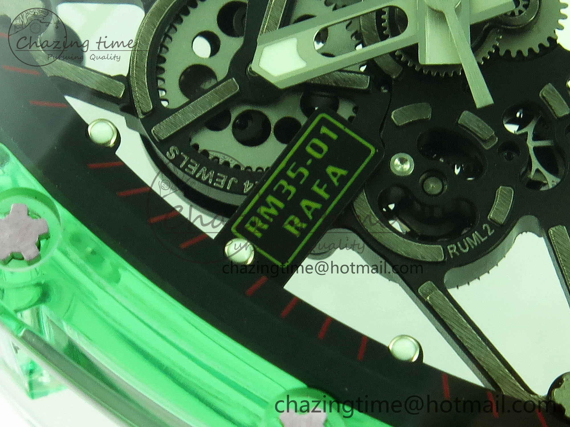 RM035 Green Transparent RMF Best Edition Skeleton Dial on White Rubber Strap Clone RMUL2