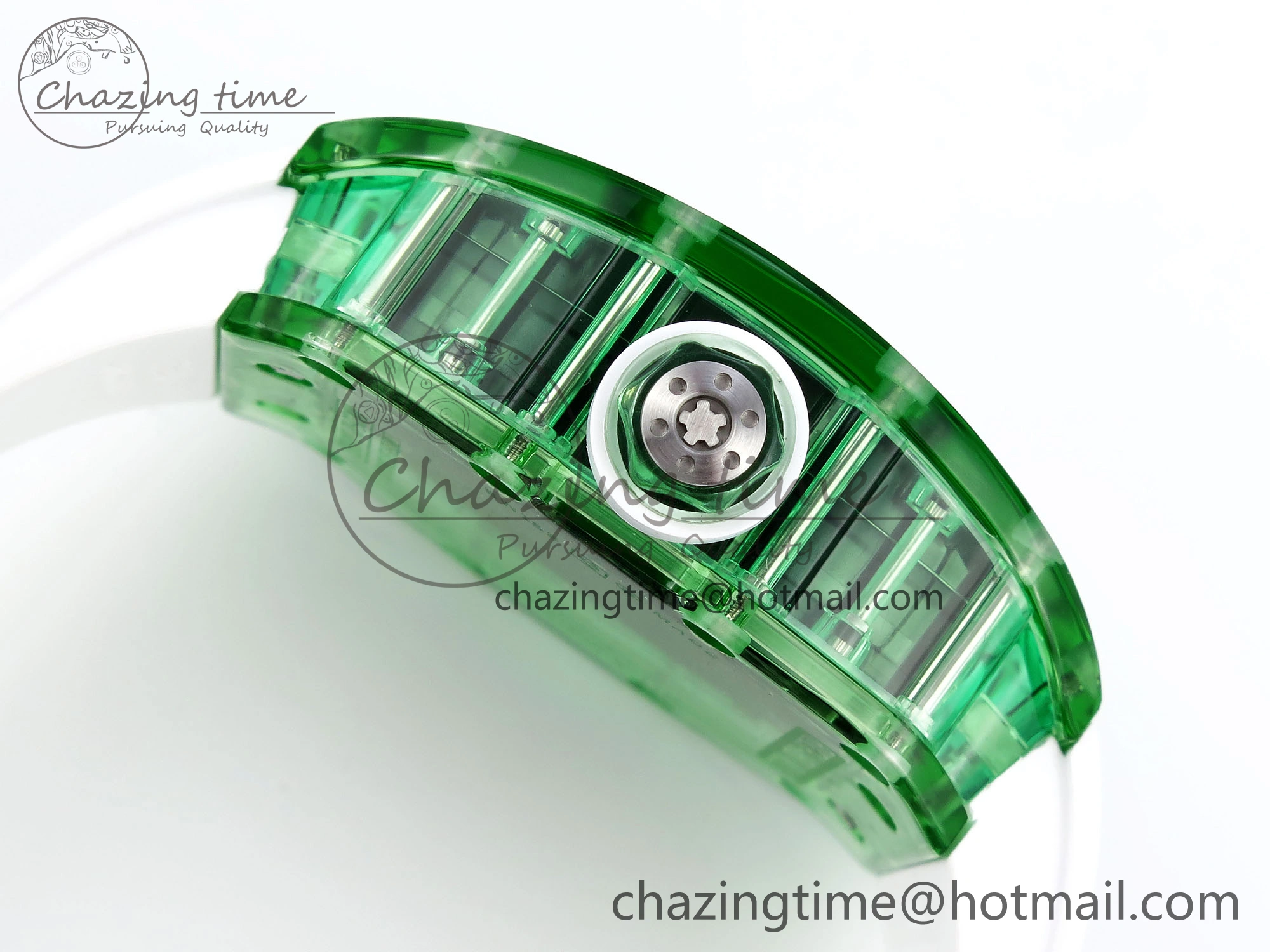 RM035 Green Transparent RMF Best Edition Skeleton Dial on White Rubber Strap Clone RMUL2