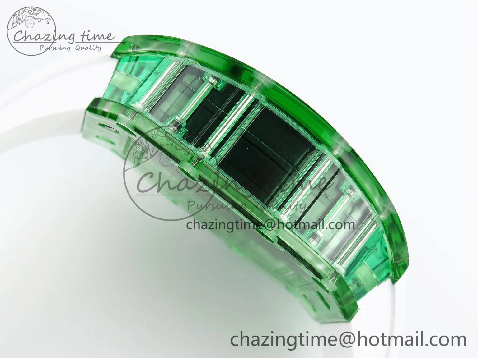 RM035 Green Transparent RMF Best Edition Skeleton Dial on White Rubber Strap Clone RMUL2