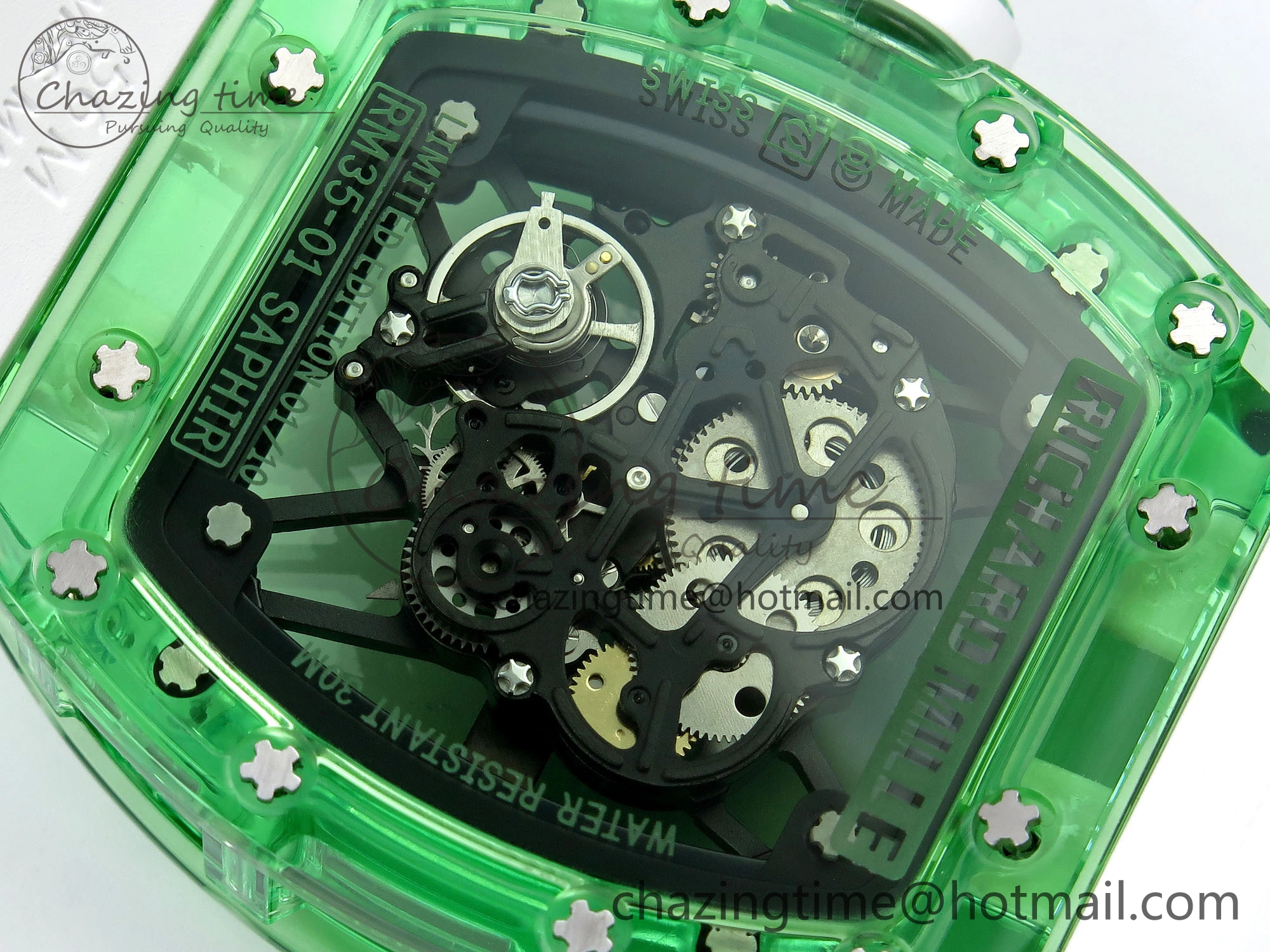 RM035 Green Transparent RMF Best Edition Skeleton Dial on White Rubber Strap Clone RMUL2