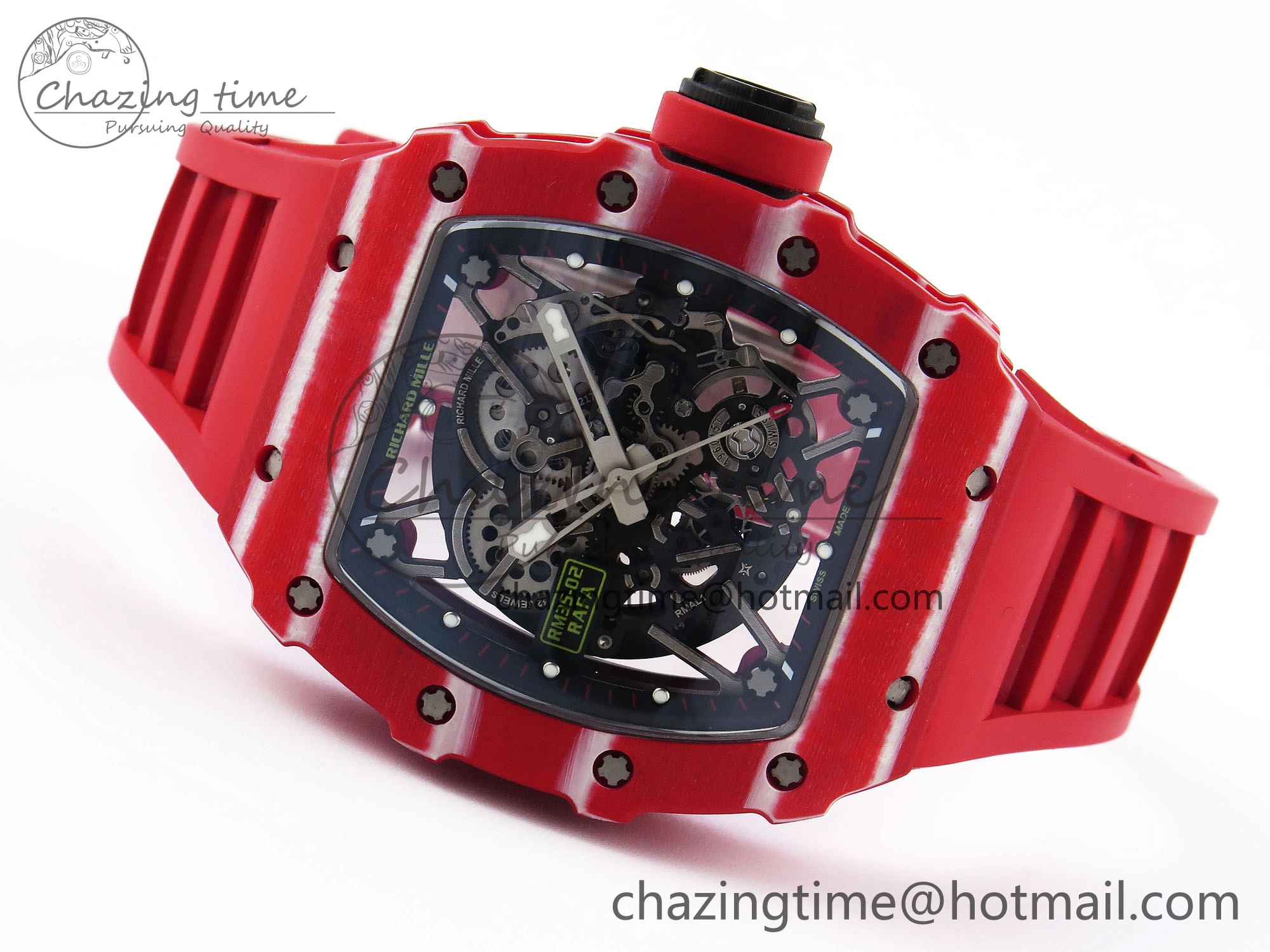 RM035 RED CARBON SONIC BEST EDITION SKELETON DIAL ON RED RUBBER STRAP CLONE RMUL2
