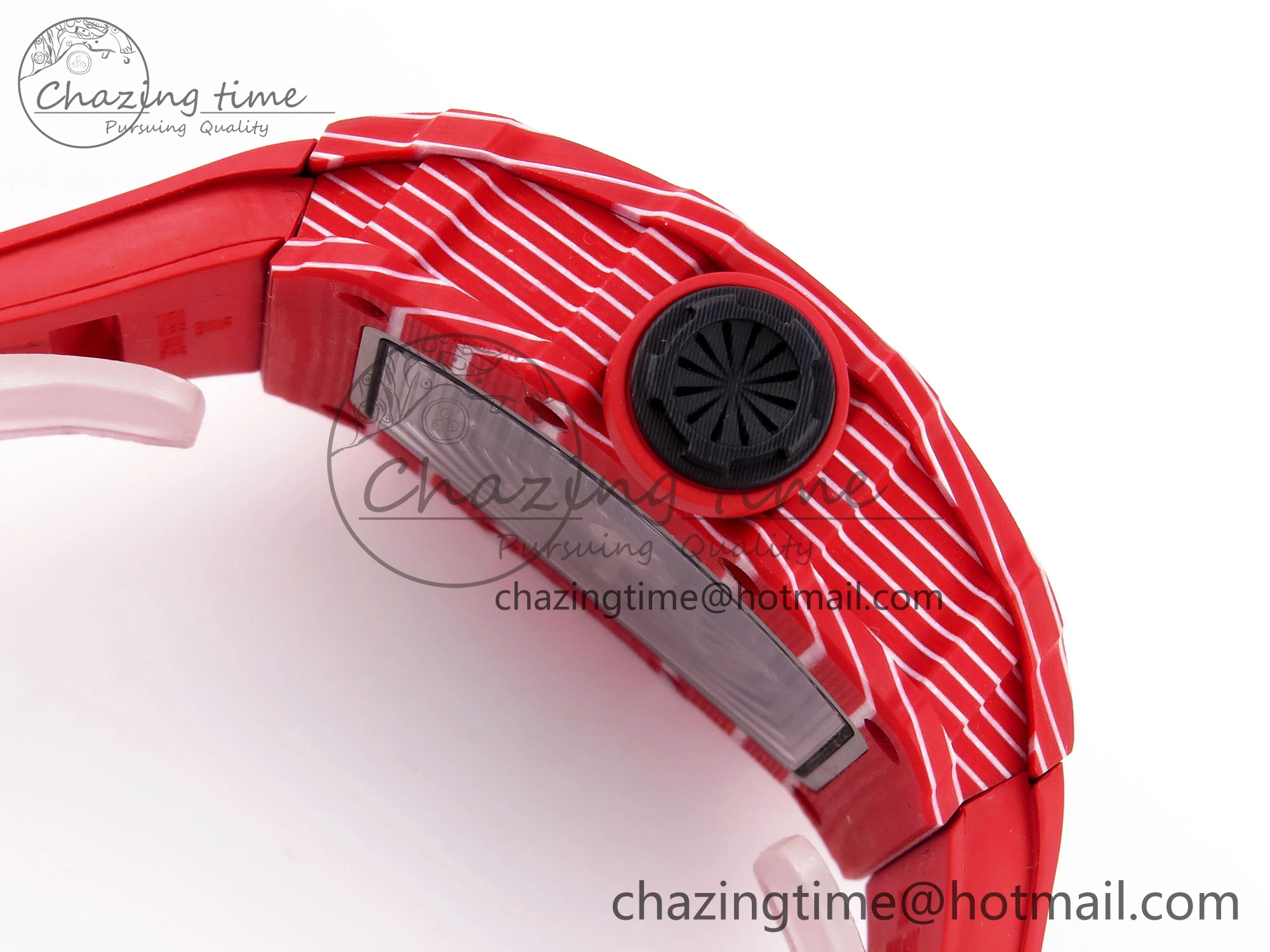 RM035 RED CARBON SONIC BEST EDITION SKELETON DIAL ON RED RUBBER STRAP CLONE RMUL2
