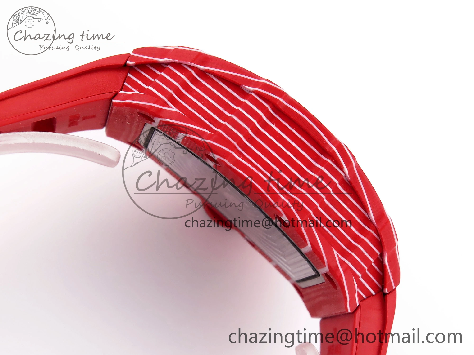 RM035 RED CARBON SONIC BEST EDITION SKELETON DIAL ON RED RUBBER STRAP CLONE RMUL2