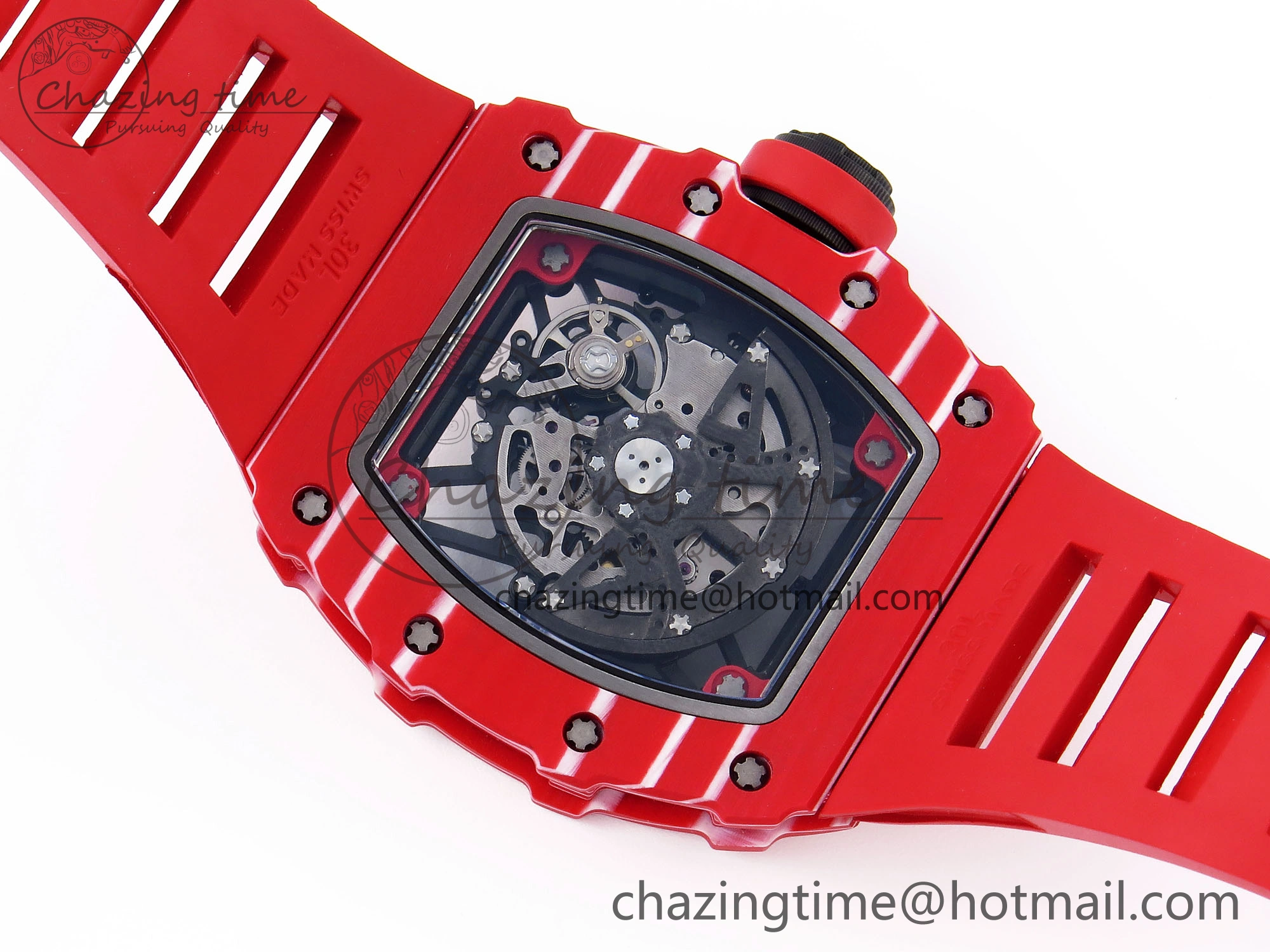 RM035 RED CARBON SONIC BEST EDITION SKELETON DIAL ON RED RUBBER STRAP CLONE RMUL2