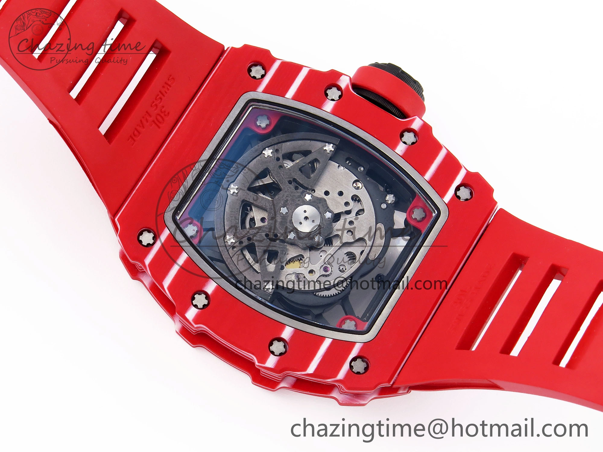RM035 RED CARBON SONIC BEST EDITION SKELETON DIAL ON RED RUBBER STRAP CLONE RMUL2