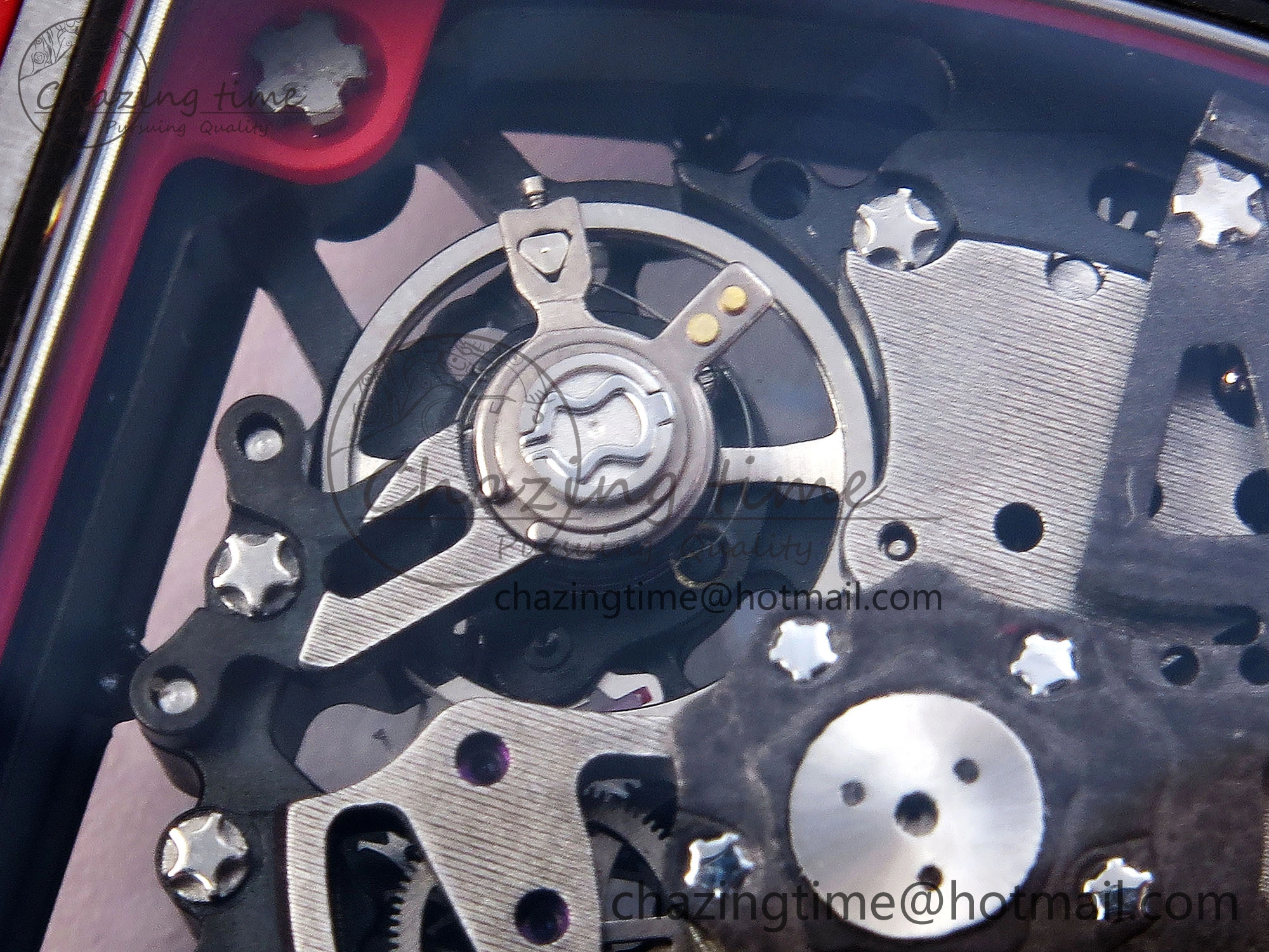 RM035 RED CARBON SONIC BEST EDITION SKELETON DIAL ON RED RUBBER STRAP CLONE RMUL2