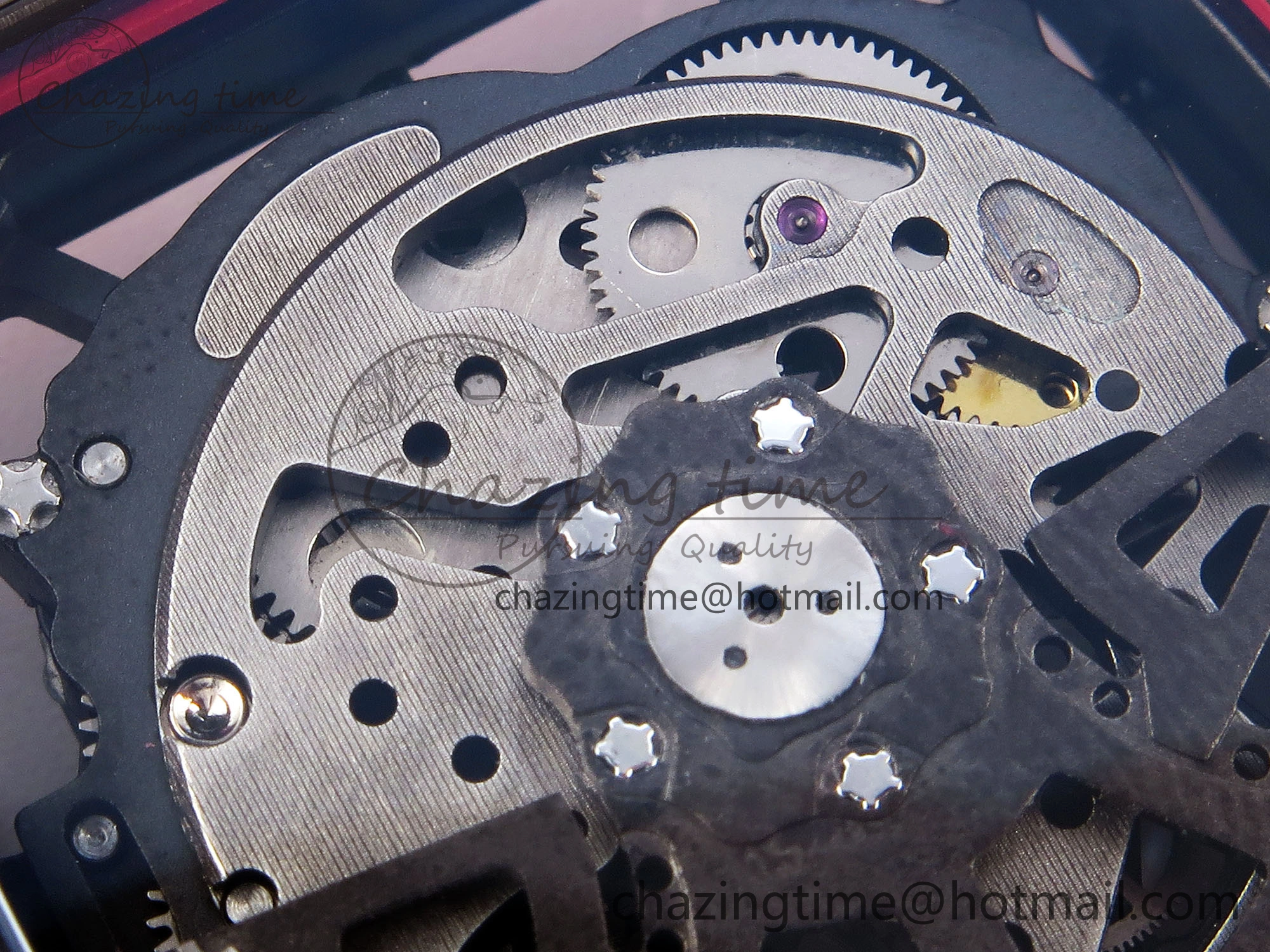 RM035 RED CARBON SONIC BEST EDITION SKELETON DIAL ON RED RUBBER STRAP CLONE RMUL2
