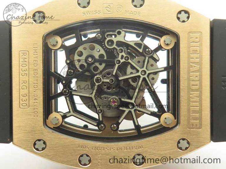 RM035 RG Diamonds Bezel KVF Best Edition Skeleton Dial on Black Rubber Strap MIYOTA8215