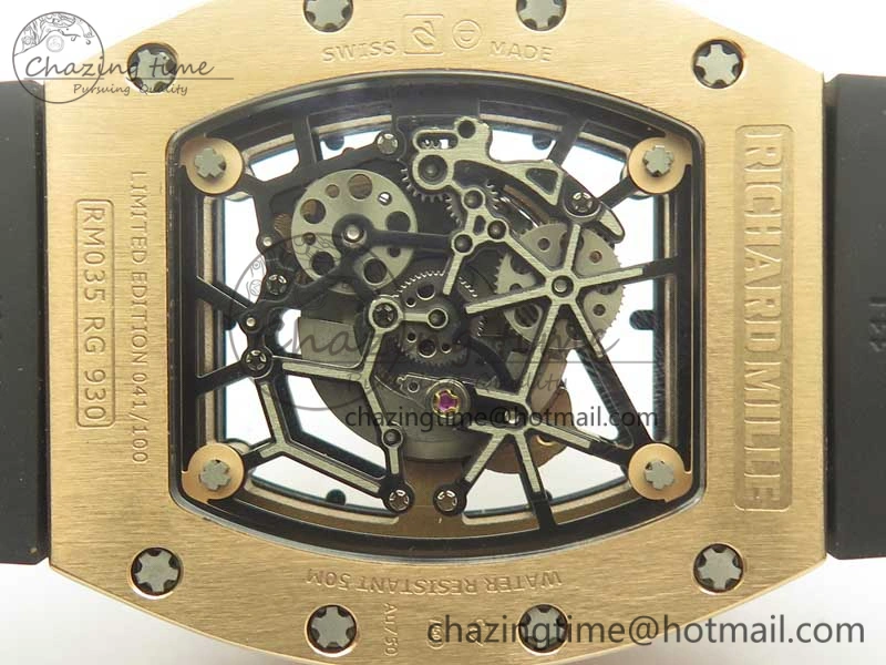 RM035 RG Diamonds Bezel KVF Best Edition Skeleton Dial on Black Rubber Strap MIYOTA8215