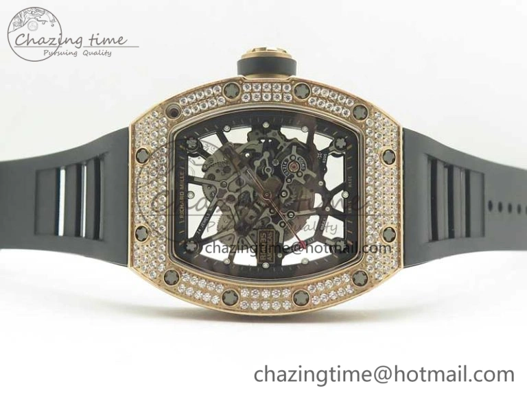 RM035 RG Diamonds Bezel KVF Best Edition Skeleton Dial on Black Rubber Strap MIYOTA8215