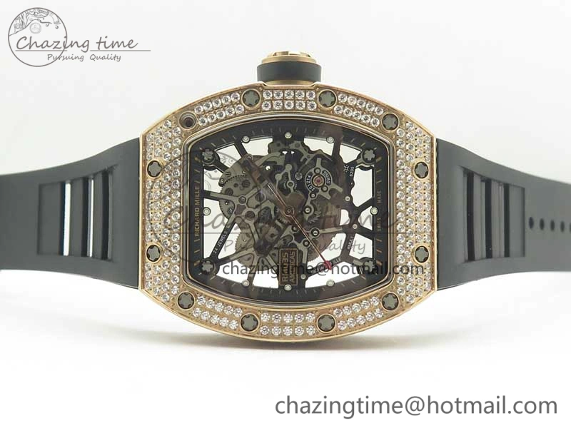 RM035 RG Diamonds Bezel KVF Best Edition Skeleton Dial on Black Rubber Strap MIYOTA8215