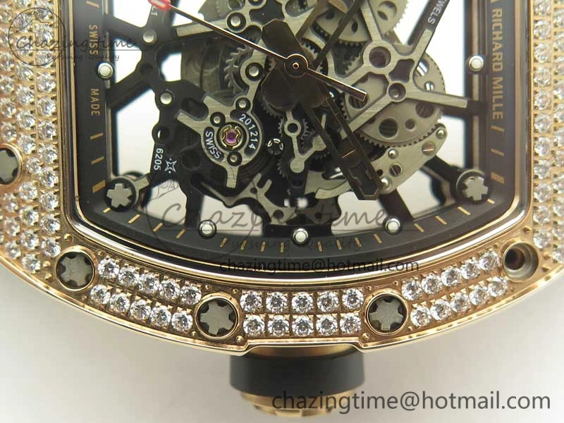 RM035 RG Diamonds Bezel KVF Best Edition Skeleton Dial on Black Rubber Strap MIYOTA8215