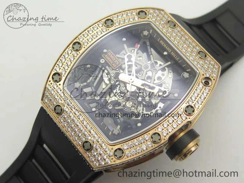 RM035 RG Diamonds Bezel KVF Best Edition Skeleton Dial on Black Rubber Strap MIYOTA8215