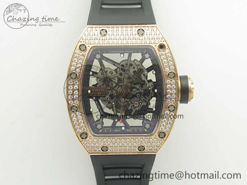 RM035 RG Diamonds Bezel KVF Best Edition Skeleton Dial on Black Rubber Strap MIYOTA8215