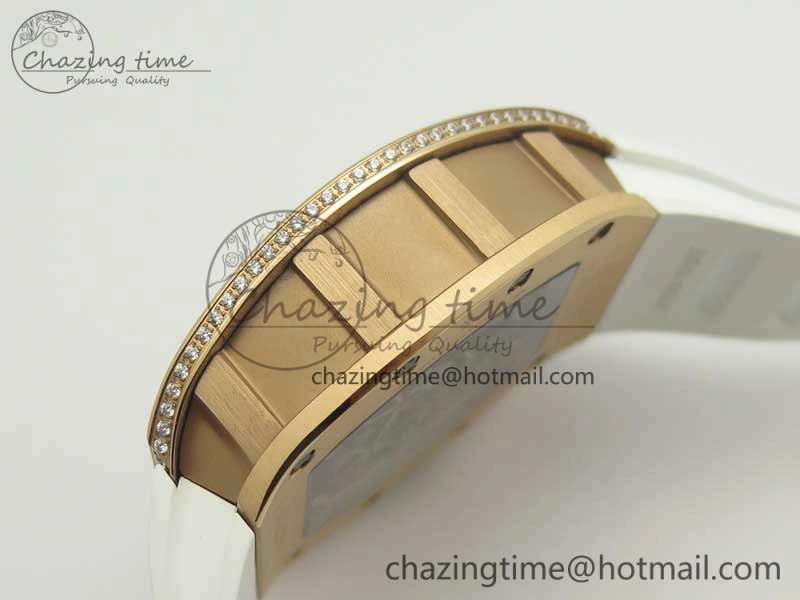 RM035 RG Diamonds Bezel KVF Best Edition Skeleton Dial on White Rubber Strap MIYOTA8215