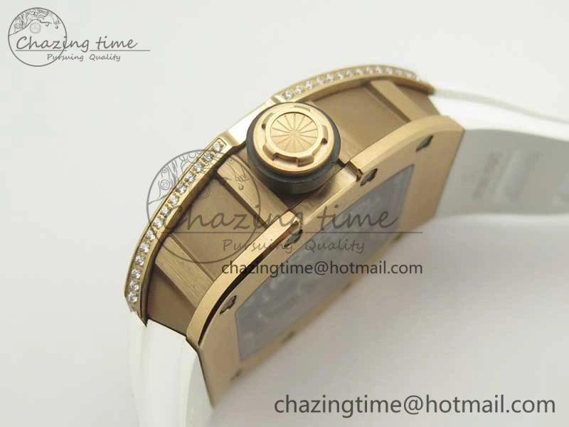 RM035 RG Diamonds Bezel KVF Best Edition Skeleton Dial on White Rubber Strap MIYOTA8215