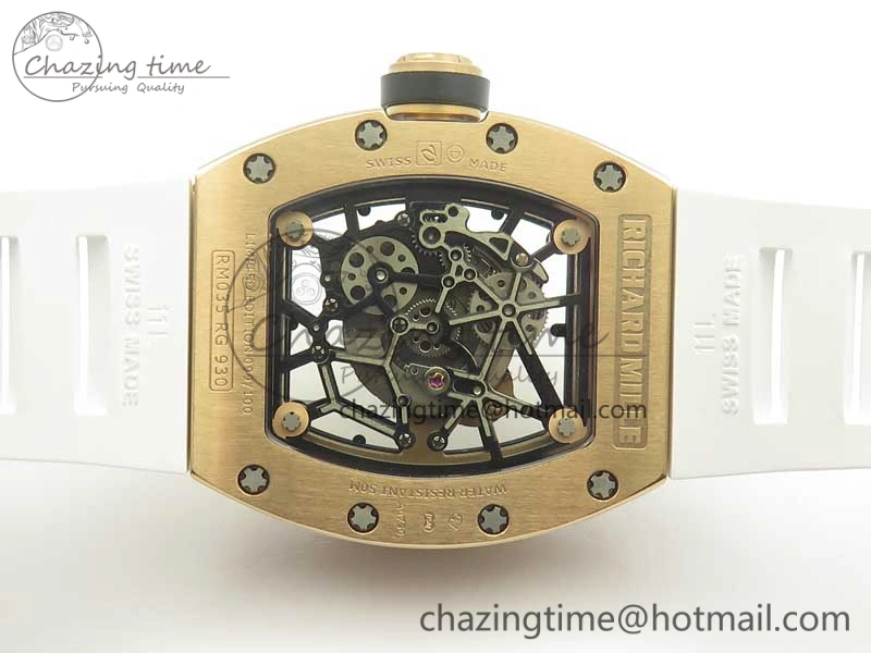 RM035 RG Diamonds Bezel KVF Best Edition Skeleton Dial on White Rubber Strap MIYOTA8215