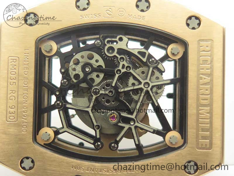 RM035 RG Diamonds Bezel KVF Best Edition Skeleton Dial on White Rubber Strap MIYOTA8215
