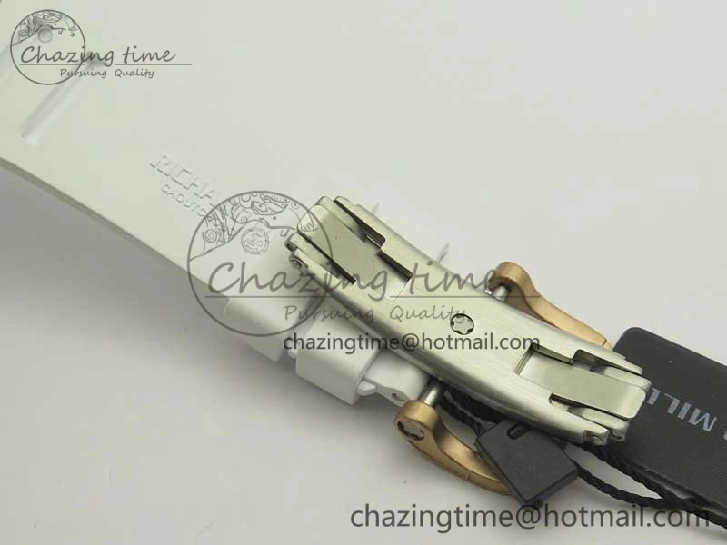 RM035 RG Diamonds Bezel KVF Best Edition Skeleton Dial on White Rubber Strap MIYOTA8215