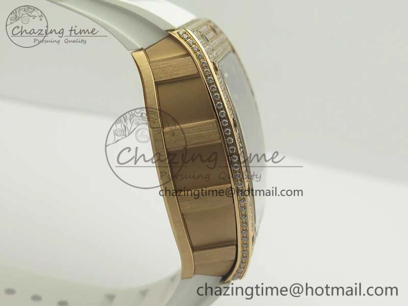RM035 RG Diamonds Bezel KVF Best Edition Skeleton Dial on White Rubber Strap MIYOTA8215