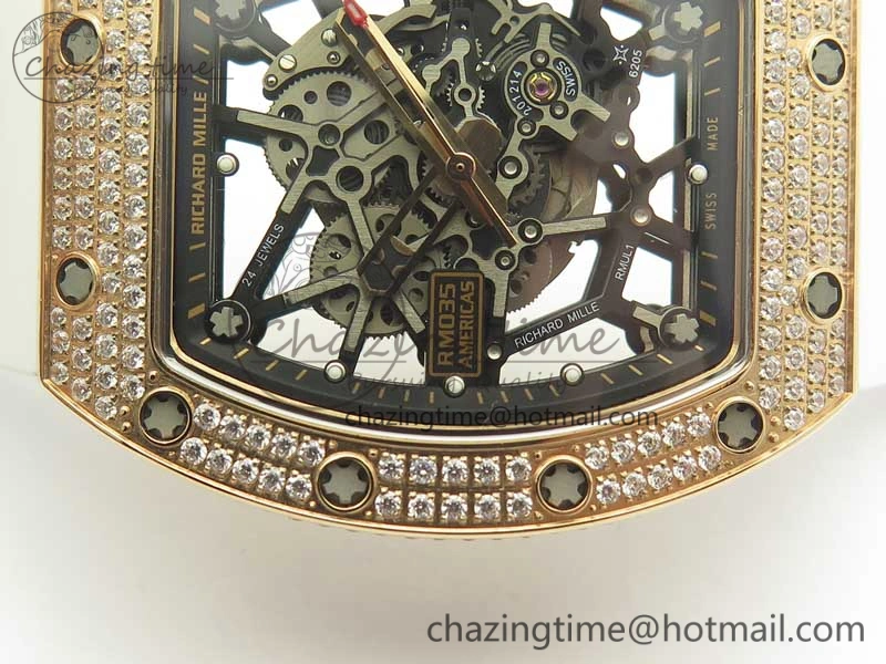 RM035 RG Diamonds Bezel KVF Best Edition Skeleton Dial on White Rubber Strap MIYOTA8215