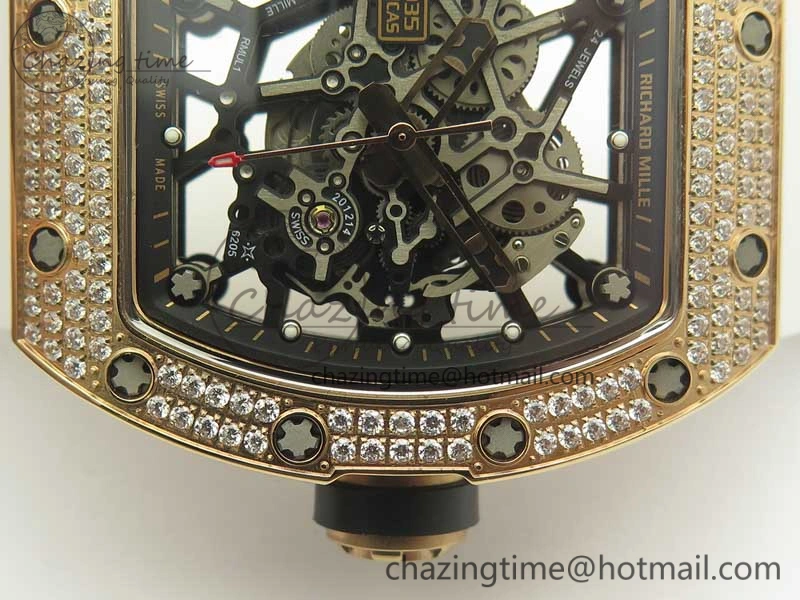 RM035 RG Diamonds Bezel KVF Best Edition Skeleton Dial on White Rubber Strap MIYOTA8215