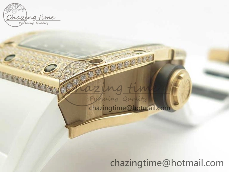 RM035 RG Diamonds Bezel KVF Best Edition Skeleton Dial on White Rubber Strap MIYOTA8215