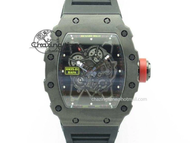 RM035 Rafael Nadal NTPT Carbon Black Skeleton Dial On Black Rubber Strap MIYOTA9015 RMF