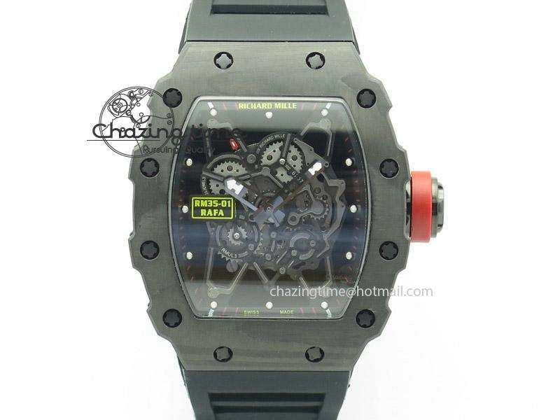 RM035 Rafael Nadal NTPT Carbon Black Skeleton Dial On Black Rubber Strap MIYOTA9015 RMF