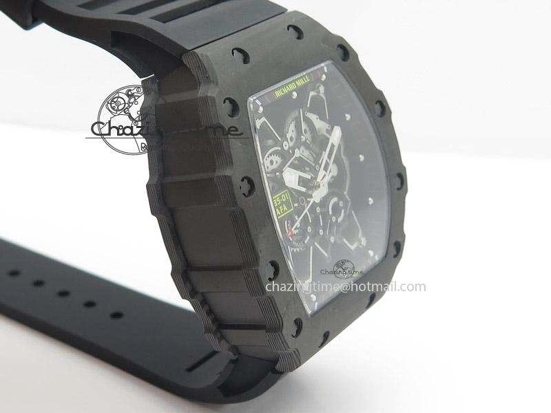 RM035 Rafael Nadal NTPT Carbon Black Skeleton Dial On Black Rubber Strap MIYOTA9015 RMF