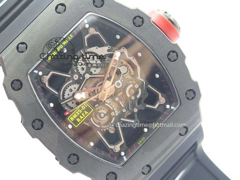 RM035 Rafael Nadal NTPT Carbon Black Skeleton Dial On Black Rubber Strap MIYOTA9015 RMF