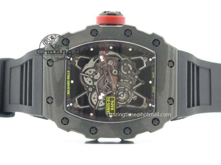 RM035 Rafael Nadal NTPT Carbon Black Skeleton Dial On Black Rubber Strap MIYOTA9015 RMF