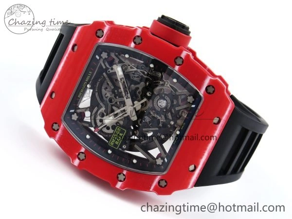 RM035 Red Carbon SONIC Best Edition Skeleton Dial on Black Rubber Strap Clone RMUL2