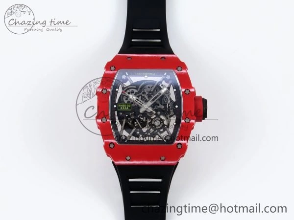 RM035 Red Carbon SONIC Best Edition Skeleton Dial on Black Rubber Strap Clone RMUL2