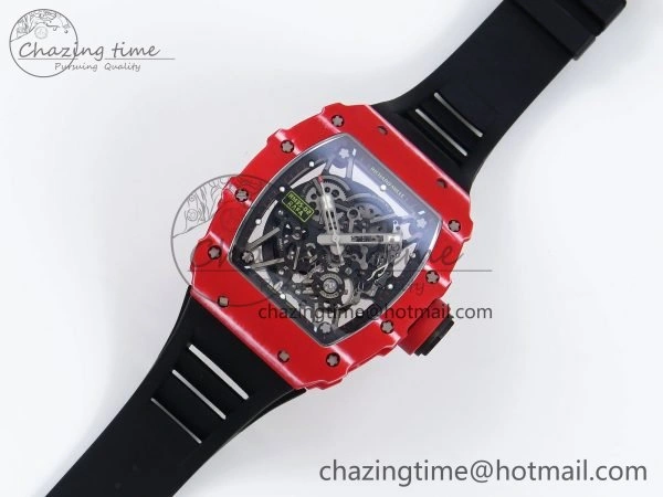 RM035 Red Carbon SONIC Best Edition Skeleton Dial on Black Rubber Strap Clone RMUL2