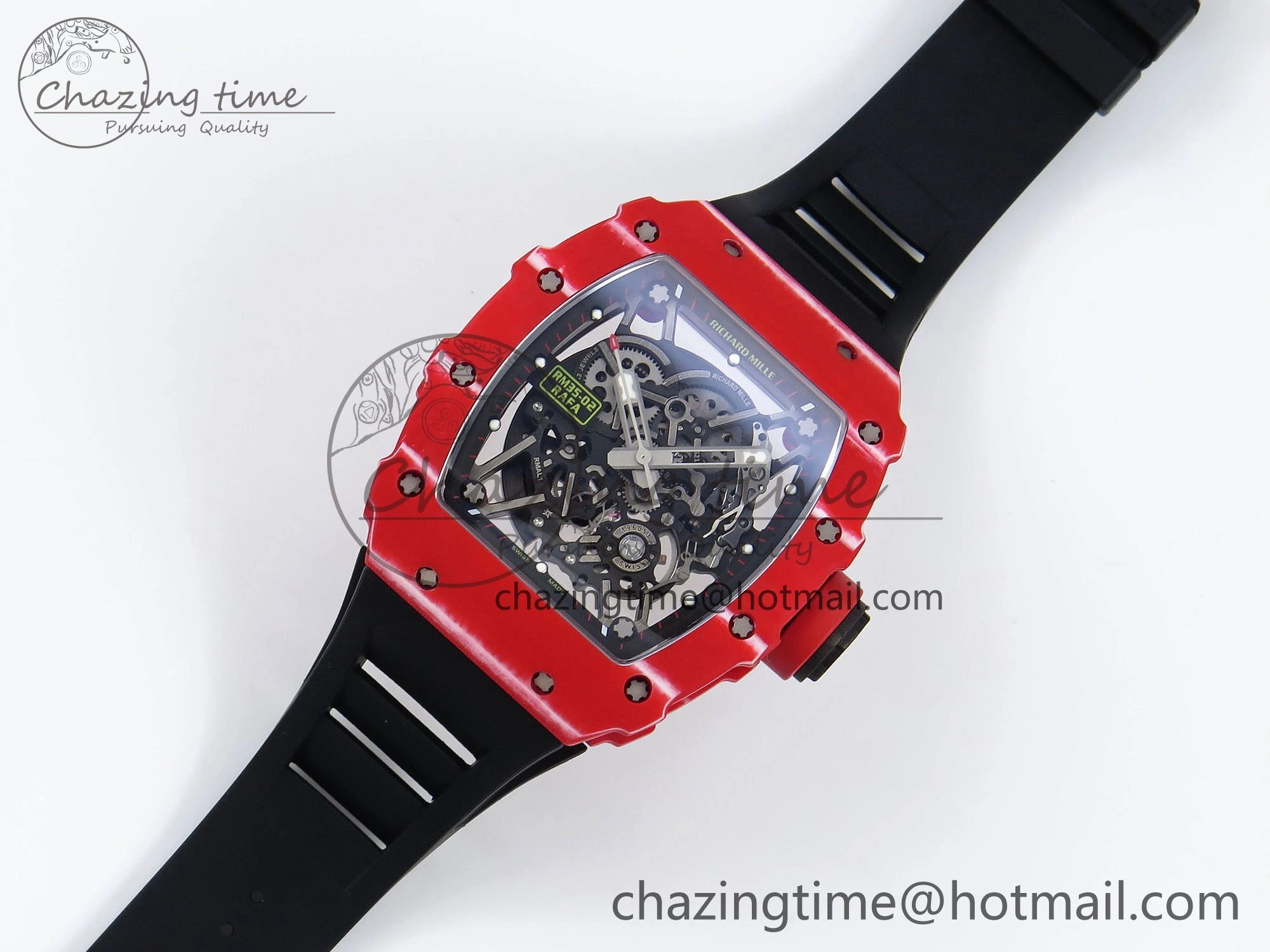 RM035 Red Carbon SONIC Best Edition Skeleton Dial on Black Rubber Strap Clone RMUL2