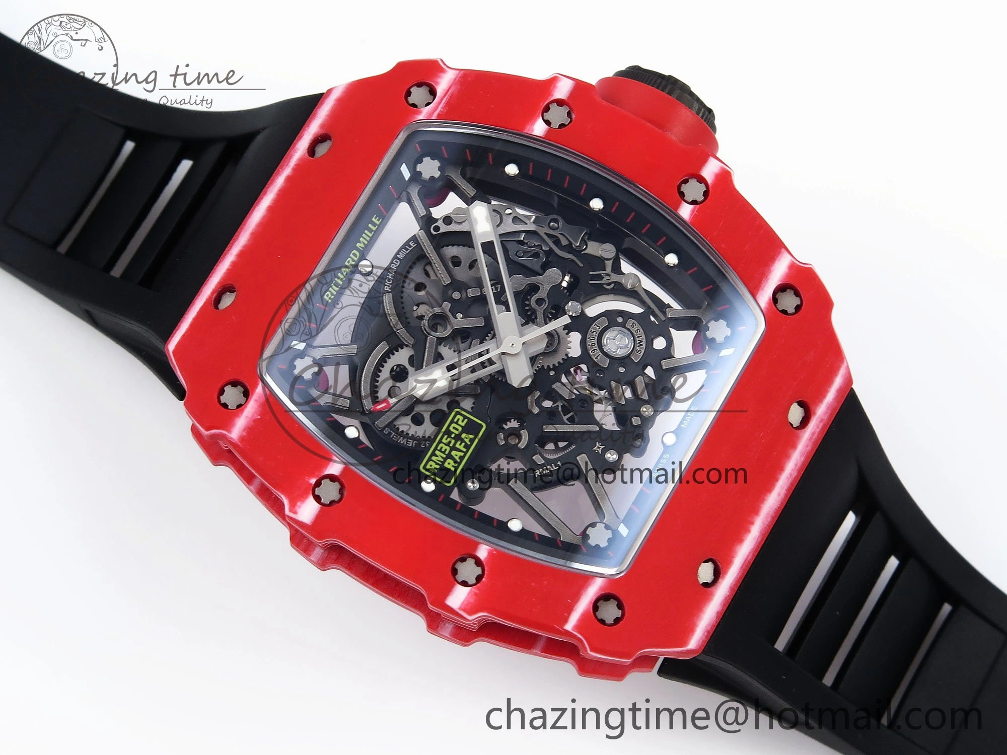 RM035 Red Carbon SONIC Best Edition Skeleton Dial on Black Rubber Strap Clone RMUL2