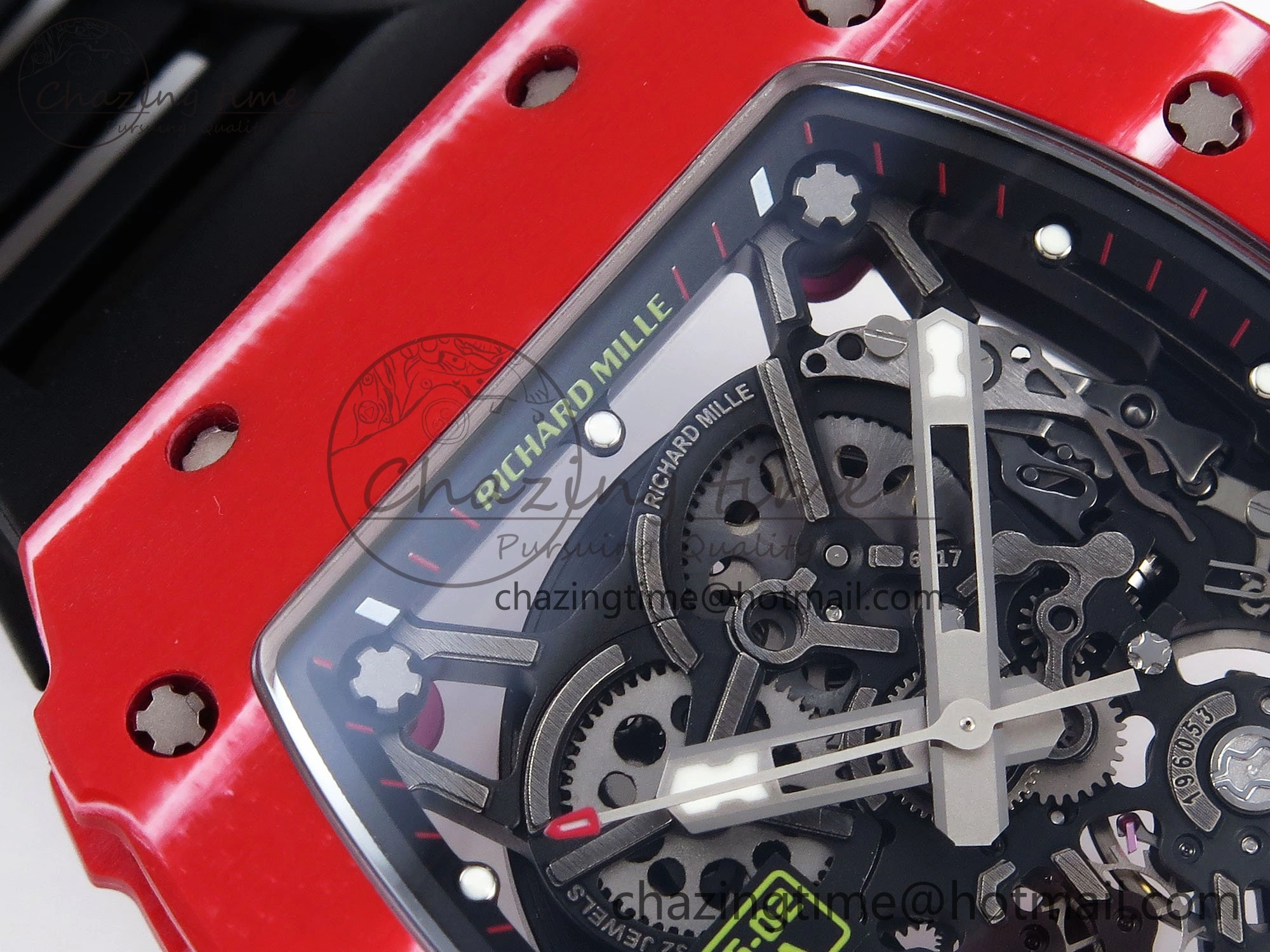 RM035 Red Carbon SONIC Best Edition Skeleton Dial on Black Rubber Strap Clone RMUL2