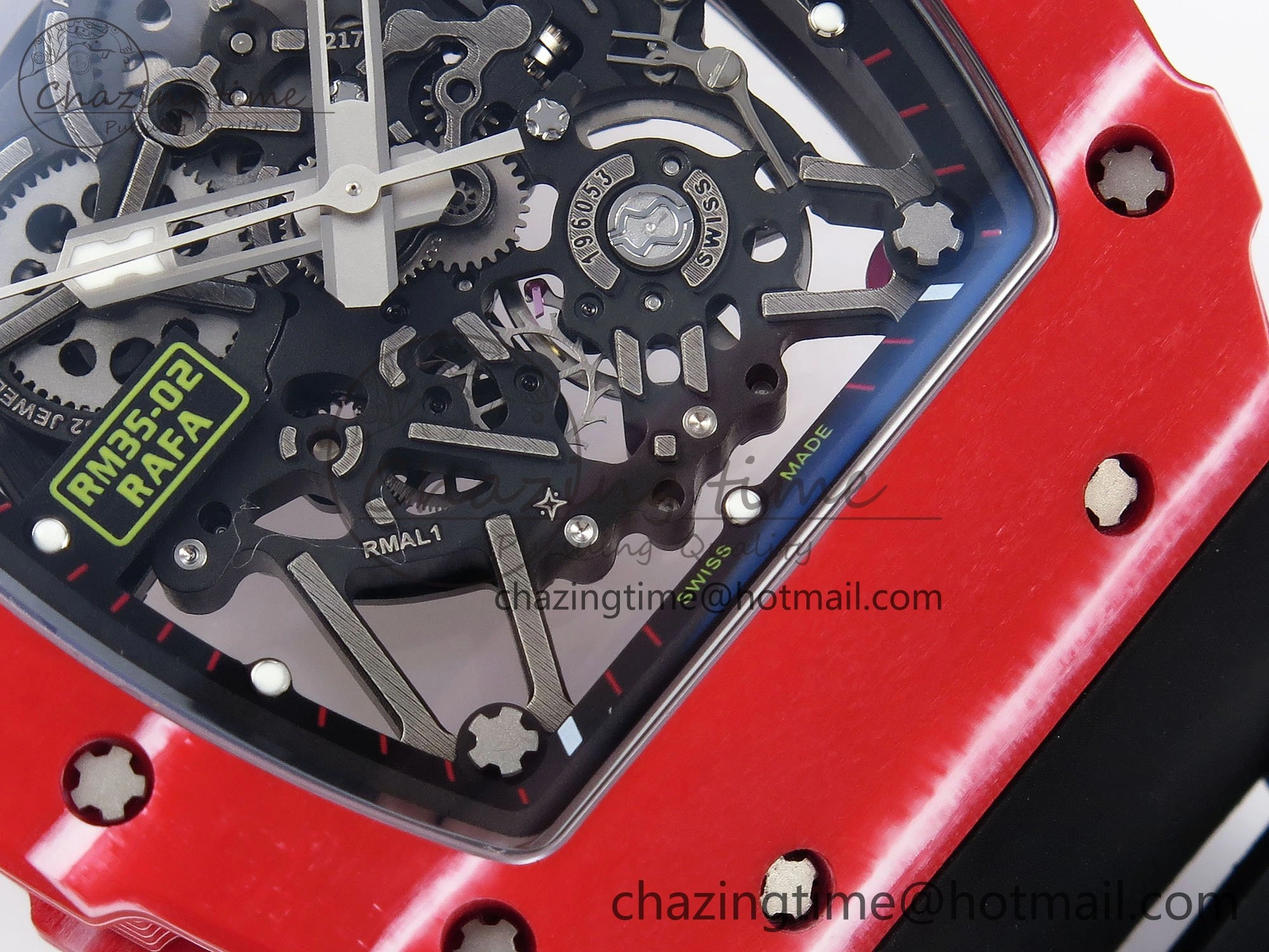 RM035 Red Carbon SONIC Best Edition Skeleton Dial on Black Rubber Strap Clone RMUL2