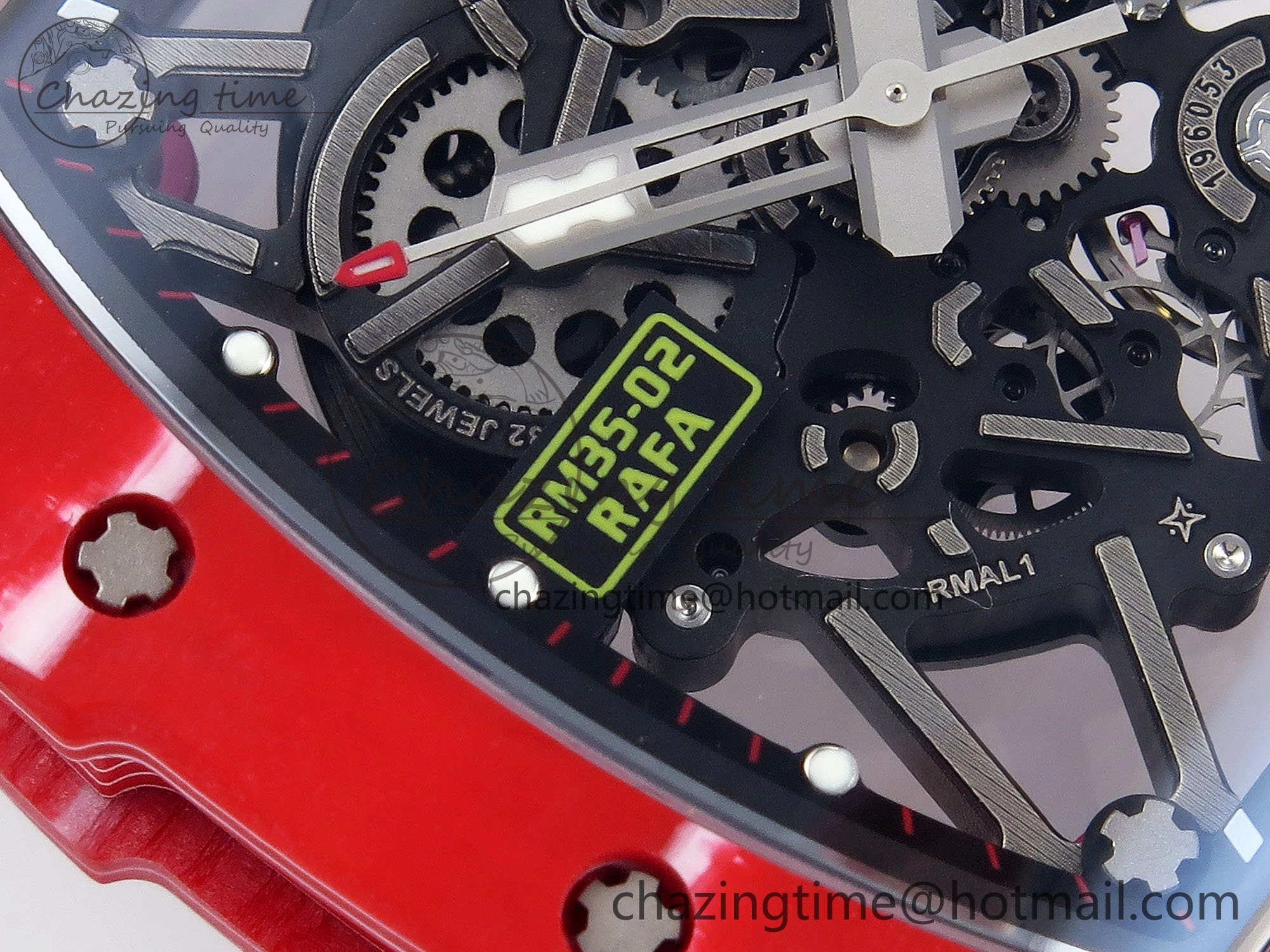 RM035 Red Carbon SONIC Best Edition Skeleton Dial on Black Rubber Strap Clone RMUL2
